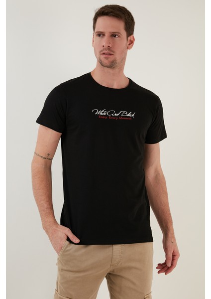 Yazı Baskılı Bisiklet Yaka Pamuk Slim Fit T Shirt Erkek T Shirt 541ENJOY