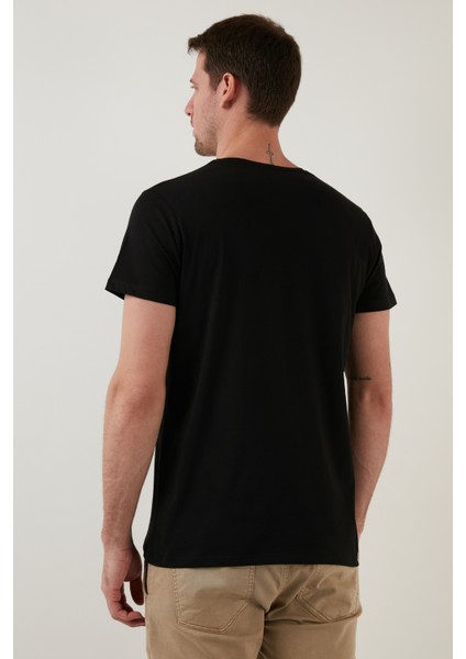 Yazı Baskılı Bisiklet Yaka Pamuk Slim Fit T Shirt Erkek T Shirt 541ENJOY