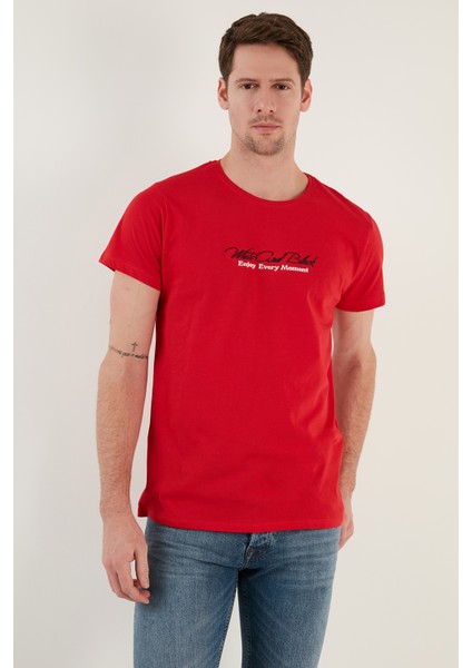 Yazı Baskılı Bisiklet Yaka Pamuk Slim Fit T Shirt Erkek T Shirt 541ENJOY modelleri