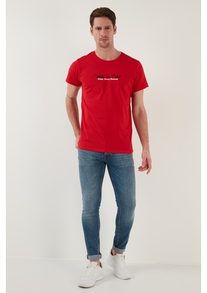 Yazı Baskılı Bisiklet Yaka Pamuk Slim Fit T Shirt Erkek T Shirt 541ENJOY fırsatları