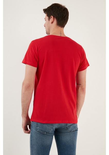 Yazı Baskılı Bisiklet Yaka Pamuk Slim Fit T Shirt Erkek T Shirt 541ENJOY indirimleri