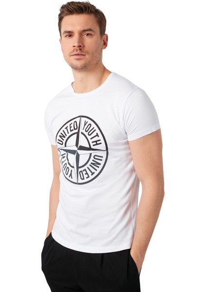 Baskılı Bisiklet Yaka % 100 Pamuk T Shirt Erkek T SHİRT 541PUSULA