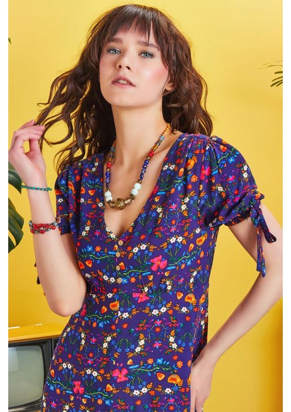 Ön Yırtmaçlı Çiçek Desenli Bohem Elbise modelleri
