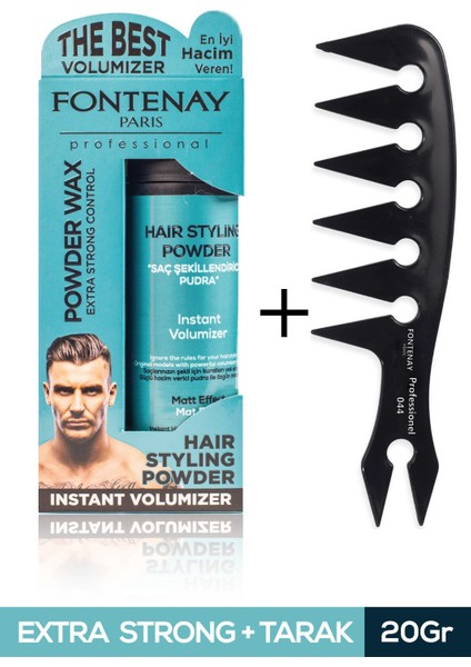 Saç Şekillendirici Pudra Toz Wax Mat Effect Mavı 20GR + Geniş Aralıklı Wax Tarağı 2'li Set
