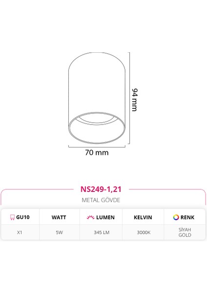 Sıva Üstü LED Spot Siyah Gold NS249-1