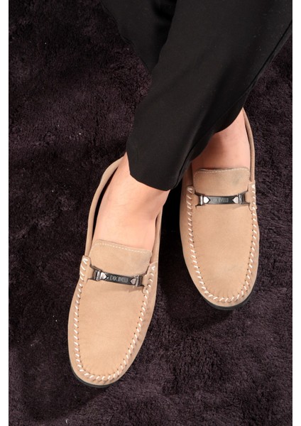 Halb Hakiki Deri Erkek Günlük Ayakkabı, Loafer Ayakkabı, Hafif Ayakkabı, Tokalı Loafer, Süet Ayakkabı