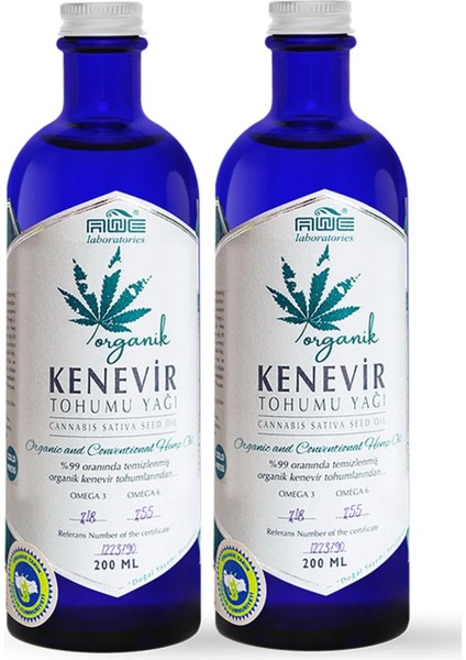 Organik Kenevir Tohumu Yağı 200 ml x 2 Adet - Omega 3-6-9