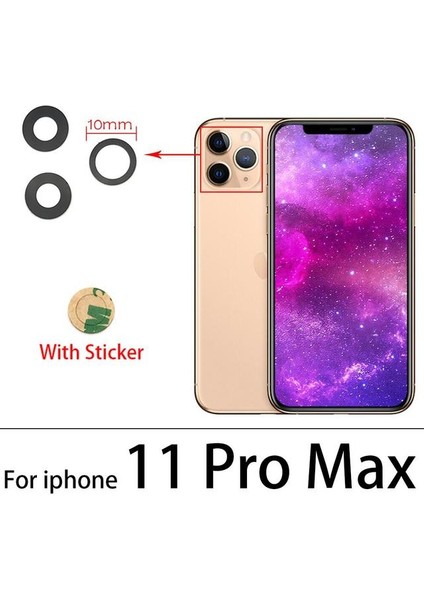 Iphone 11 Pro Max Arka Kamera Camı Lens Yapışkanlı