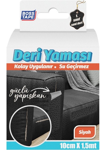 Boss Tape Yapışkanlı Deri Yaması Deri Koltuk Sandalye Yırtık Delik Onarım Siyah EN:10CM Boy:1,5mt