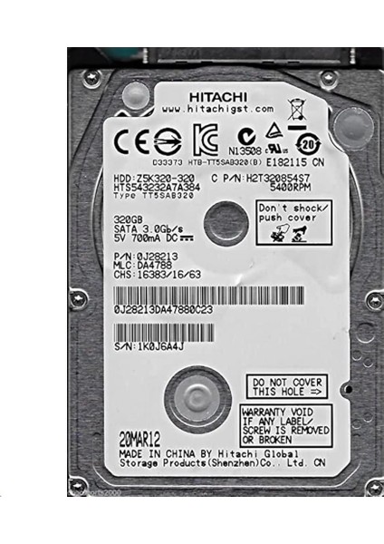 320 GB Hitachi 2,5'' 5400RPM 8mb 3gb/s (Rfb) Notebook Disk