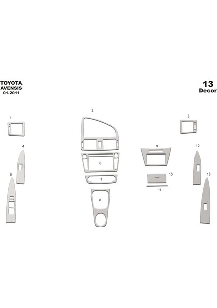 Meriç® Toyota Avensis Ön Torpido Kaplama Maun 13 Parça 2011-2015