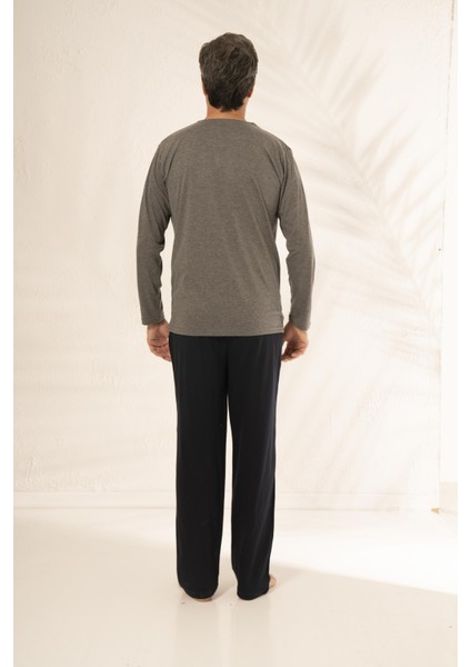 Erkek Uzun Kollu Önden Düğmeli Cepli Yazlık Penye Pijama Takımı fırsatları