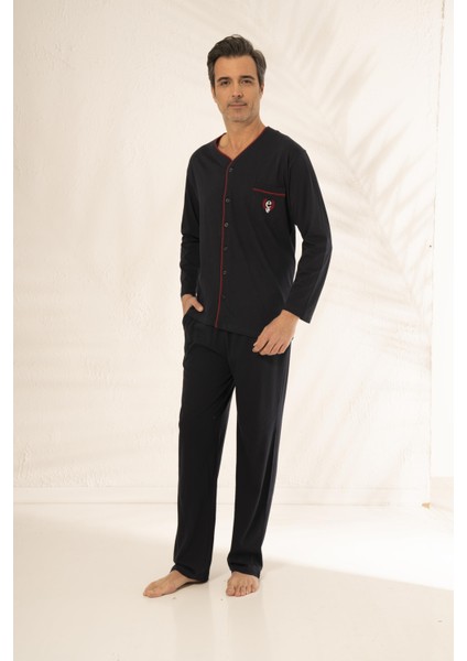 Erkek Uzun Kollu Önden Düğmeli Cepli Yazlık Penye Pijama Takımı indirimleri