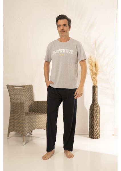 Erkek Kısa Kollu Active Baskılı Yazlık Penye Pijama Takımı