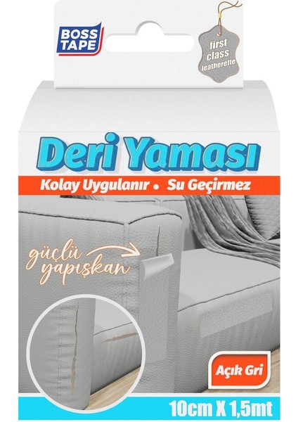 Boss Tape Yapışkanlı Deri Yaması Deri Koltuk Sandalye Yırtık Delik Onarım Açık Gri EN:10CM Boy:1,5mt