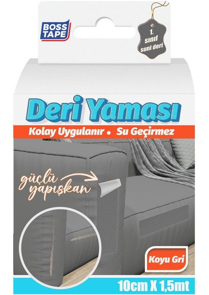 Boss Tape Yapışkanlı Deri Yaması Deri Koltuk Sandalye Yırtık Delik Onarım Koyu Gri EN:10CM Boy:1,5mt