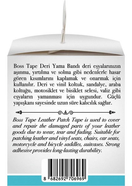 Boss Tape Yapışkanlı Deri Yaması Deri Koltuk Sandalye Yırtık Delik Onarım Koyu Gri EN:10CM Boy:1,5mt