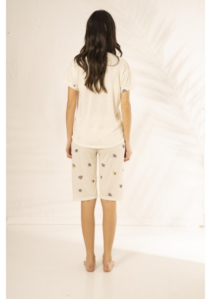 Kadın Palmiye Desenli Kısa Kollu Kaprili Yazlık Viskon Pijama Takımı - Sarı fiyatları