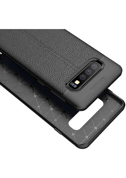 Samsung Galaxy S10 Kılıf Deri Görünümlü Renk Atmayan Dayanaklı Silikon Kapak (Niss)