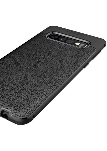 Samsung Galaxy S10 Kılıf Deri Görünümlü Renk Atmayan Dayanaklı Silikon Kapak (Niss)