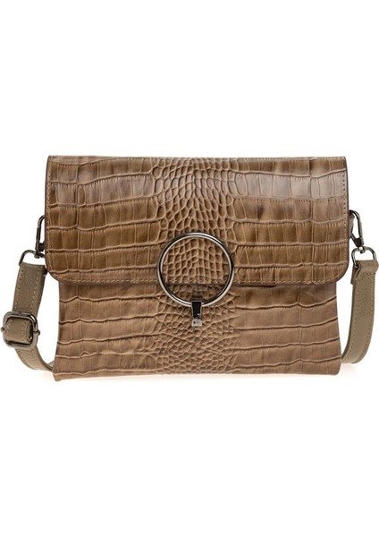 Toprak Kroko Deri Kadın Çapraz Askılı Çanta