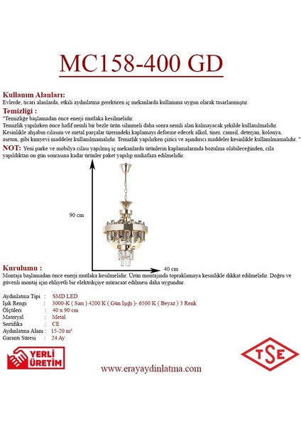 MC158-400 Sarı Ledli Kristal Avize