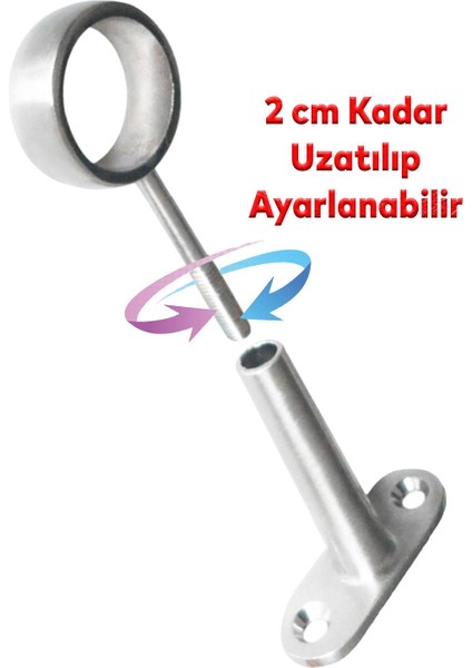 Ayarlanabilir Oval Boru Askı Flanşı Yuvarlak Dolap Elbise Askı Aparatı Elemanı Krom (2 Adet)