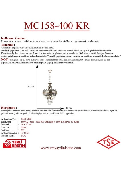 MC158-400 Krom Ledli Kristal Avize