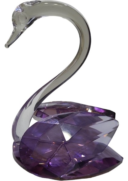 Küçük Mor Kuğu Kristal Cam El Yapımı 8X9CM Tekli Biblo