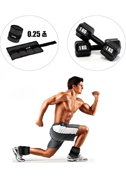 Siyah El Veya Ayak Bileği Ağırlığı + 1 kg Dambıl Set Hediyeli