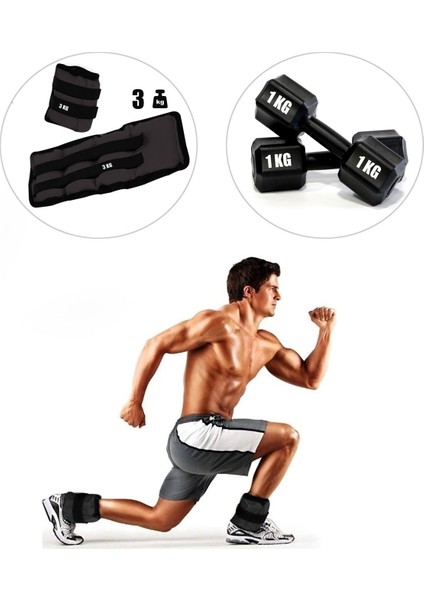 Siyah El Veya Ayak Bileği Ağırlığı + 1 kg Dambıl Set Hediyeli