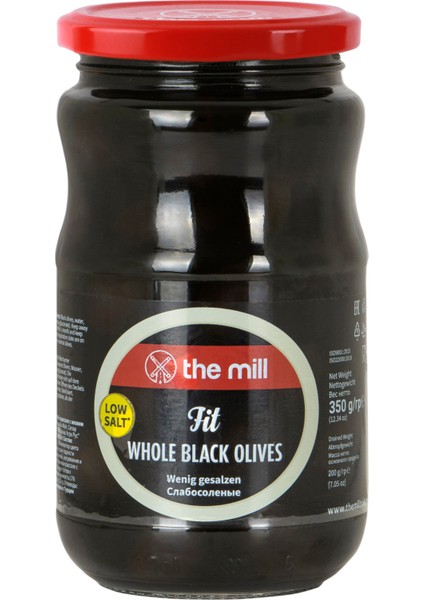 The Mill Fit Siyah Zeytin 350 g Cam Kavanoz - Süzme Ağırlık: 200 g - Maks. %2 Tuz - Çekirdekli - Kendi Salamurasında - Kuzey Ege Bölgesi Zeytinleri