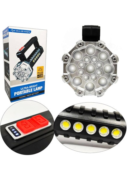 Cadde Outlet RC-3030ULTRA Güçlü El Feneri Şarjli 17LED+5COB LED 2023 3030RC