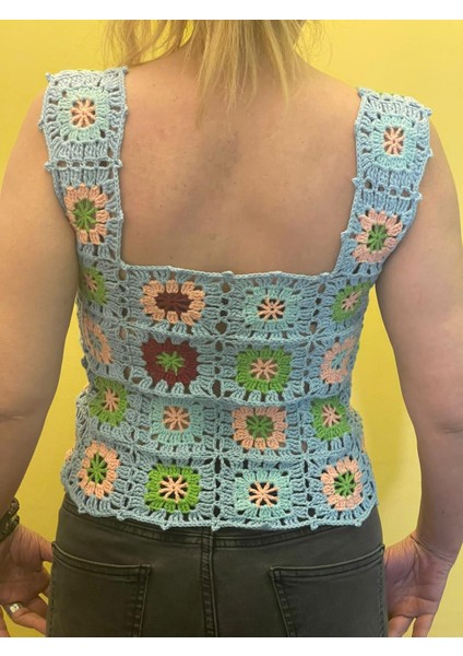 El Örgüsü Renkli Motifli Askılı Kadın Bluz Bady Süveter Yeni Sezon Üst Giyim