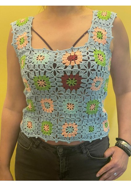 El Örgüsü Renkli Motifli Askılı Kadın Bluz Bady Süveter Yeni Sezon Üst Giyim modelleri