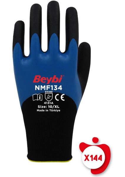 NMF134 Mavi Mikro Köpük Nitril Kaplı Polyester Örgü Eldiven 8 Beden 144 Çift
