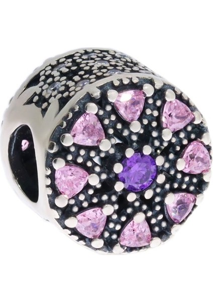 Kadın Pembe ve Mor Taş Detay Gümüş Charm