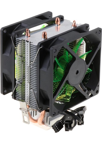4 Pin LED Cpu Çift Soğutma Fanı Pc Sessiz Soğutucu Soğutucu Radyatör Yeşil (Yurt Dışından)