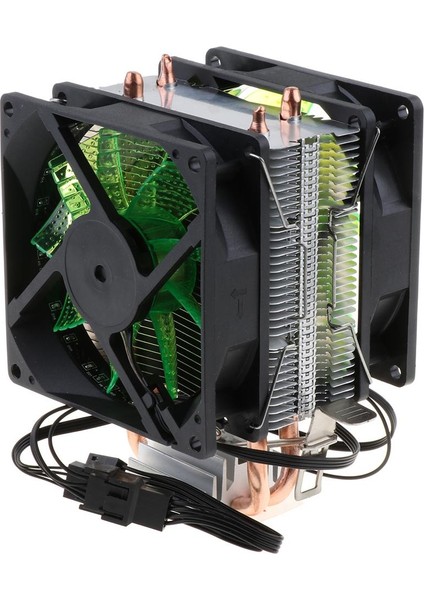 4 Pin LED Cpu Çift Soğutma Fanı Pc Sessiz Soğutucu Soğutucu Radyatör Yeşil (Yurt Dışından)