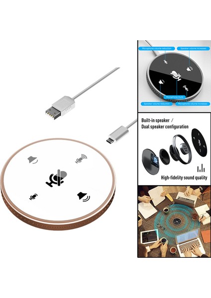 USB Konferans Mikrofon W / Hoparlör 360 ° Pc Laptop Altın Için Omnidirectional (Yurt Dışından)