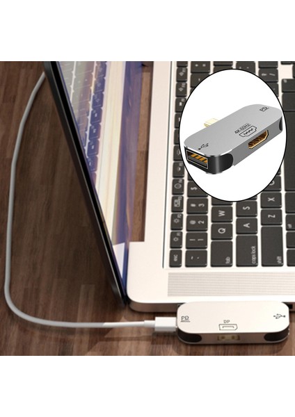 3 In1 Yerleştirme Istasyonu Tip-C USB Pd Şarj Portu Adaptörü Dizüstü USB Dock HDMI Pd Tipi C F (Yurt Dışından)
