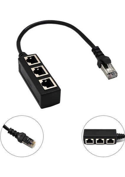 RJ45 Ethernet Lan Network Splitter 3 Yollu Adaptör 3 Bağlantı Noktaları Dönüştürücü 1 Ila 3 Siyah (Yurt Dışından)