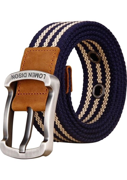 Tuval Kemer Alaşım Pimi Toka Dokuma Kemer Bel Bandı Spor Pantolonları Için Kot Mavi Şerit 110CM (Yurt Dışından)