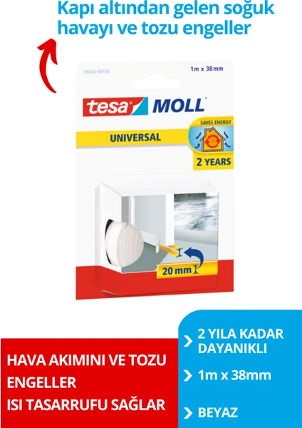 Tesamoll® Genel Amaçlı Kapı-Zemin Arası Köpük, Beyaz, 1m x 38MM