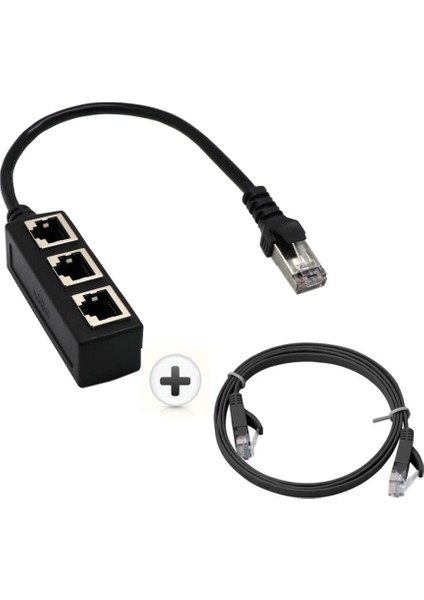 Splitter 1x RJ45 Erkek 3x RJ45 Kadın Adaptörü ile Kablo Düz Kedi 6 Siyah (Yurt Dışından)