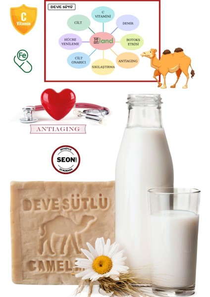 Doğal Deve Sütü Sabunu 120 gr + ( Zengin C Vitamini ve Demir Içeriği Antiaging Sabunu ) fiyatları
