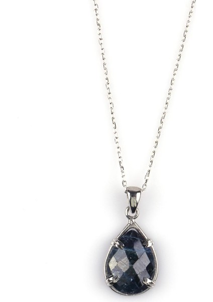 Safir Doğal Taş 925 Ayar Gümüş Kolye