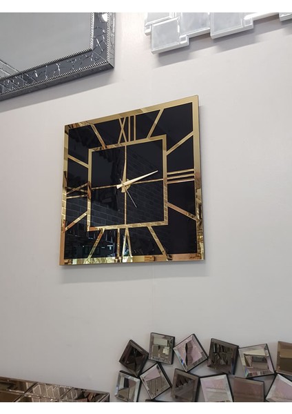Golden Quare Black Model Altın Siyah Renk 60 Cm x 60 Cm Dekoratif Aynalı Duvar Saati fırsatları