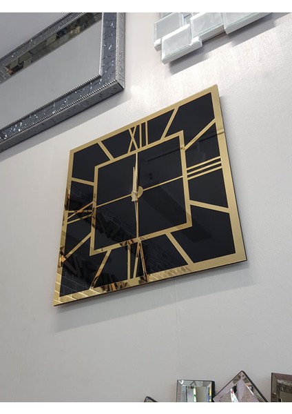 Golden Quare Black Model Altın Siyah Renk 60 Cm x 60 Cm Dekoratif Aynalı Duvar Saati indirimleri