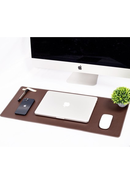 Kahverengi Pu Deri Ofis Masa Matı Laptop Sümen Takımı Geniş Mouse Pad